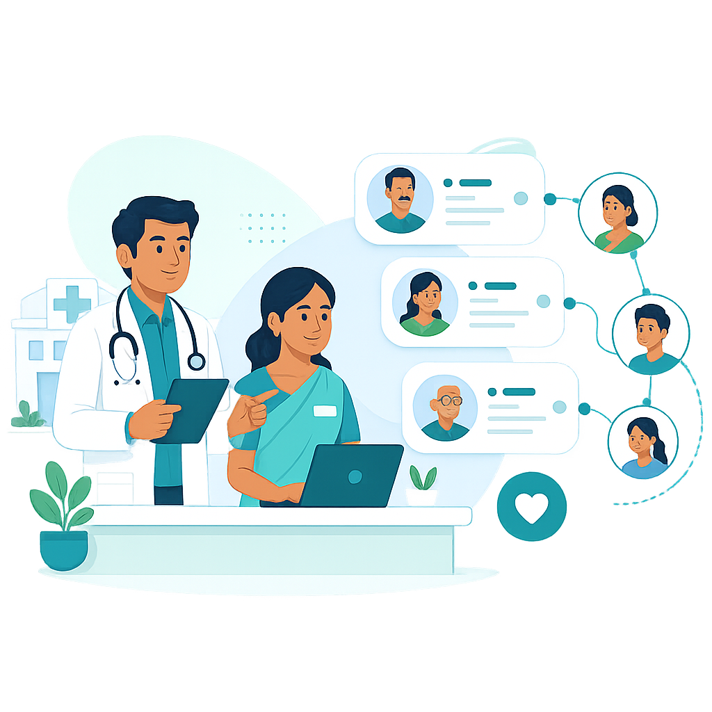 A doctor and receptionist managing patient profiles in Doctray